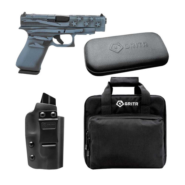 GLOCK G48 9mm 4.17in 10rd Blue Titanium Flag Semi-Automatic Pistol with GRITR IWB Right Hand EDC Handgun Holster for Glock 48, Multi-Caliber Cleaning Kit and Soft Pistol Case