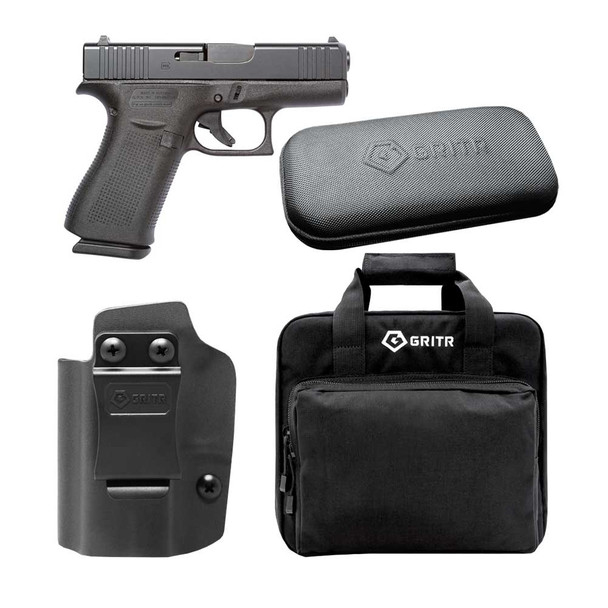 GLOCK G43X 9mm 3.41in 10rd Black Pistol with GRITR IWB Left Hand EDC Handgun Holster for Glock 43X, Multi-Caliber Cleaning Kit and Soft Pistol Case