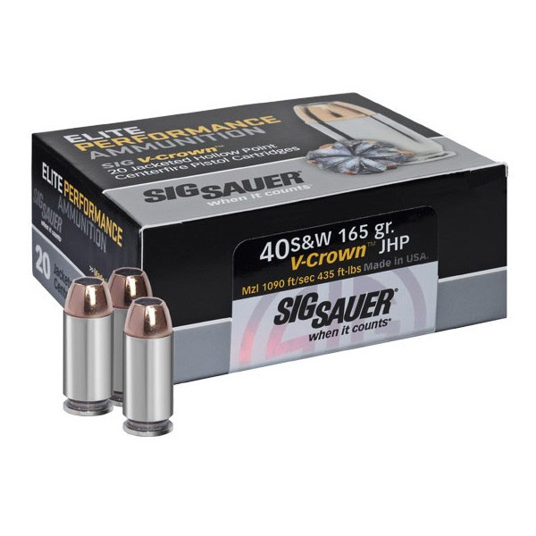 SIG SAUER Elite V-Comp 40 S&W 165 Grain JHP Ammo, 20 Round Box (E40SW1-20)