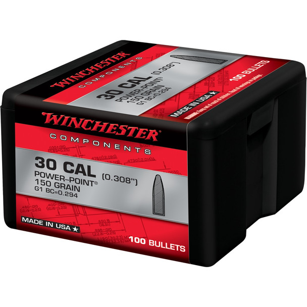 WINCHESTER AMMO Components 30 Caliber Power Point 150Gr 100rd Rifle Bullets (WB30PP150X)