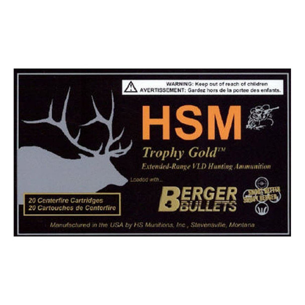 HSM Trophy Gold 7mm Remington Magnum BTHP 168gr 20rd Rifle Ammo (BER7MAG168VL)
