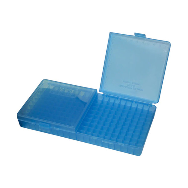 MTM 200 Round Flip-Top 9mm 380 ACP Clear Blue Ammo Box (P200-9-24)