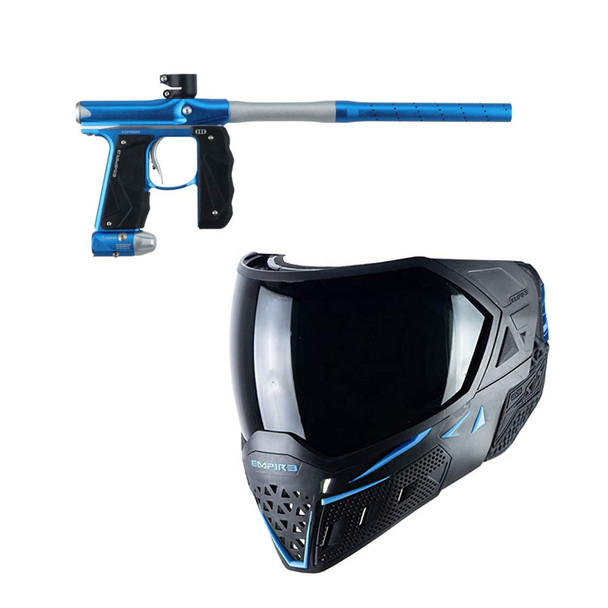 EMPIRE Mini GS Dust Blue/Dust Silver 2-Piece Barrel Paintball Marker With EVS Black/Navy Blue Paintball Mask with Ninja/Clear Lenses