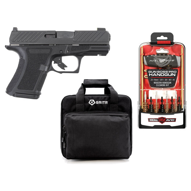 SHADOW SYSTEMS CR920 9mm 3.41in 10rd/13rd Black Combat Slide Dovetail Pistol With Real Avid Gun Boss Pro Handgun Fits .22/ .357/ .38/ .45/ 9mm Cleaning Kit With Gritr Soft Black Pistol Case