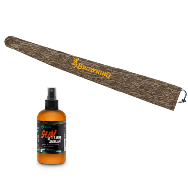 BROWNING Mossy Oak Bottomland Neoprene Gun Cover with GRITR Gun Cleaner and Lubricant