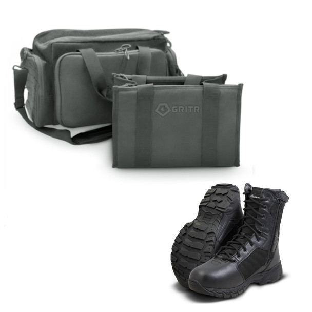 GRITR Tactical Gray Range Bag with SMITH & WESSON FOOTWEAR Men's Breach 2.0 8in Side Zip Black 12.5 W Boots