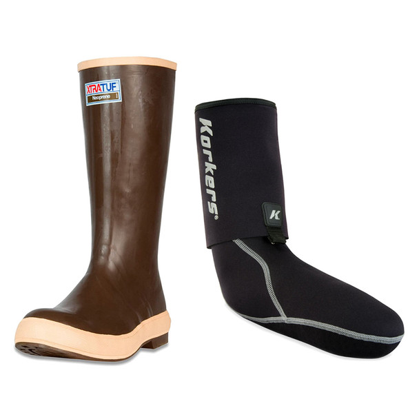 XTRATUF Mens Legacy 15in Plain Toe Copper/Tan Size 11 Boot With KORKERS I-Drain Neoprene 3.5mm Black Size L Guard Sock