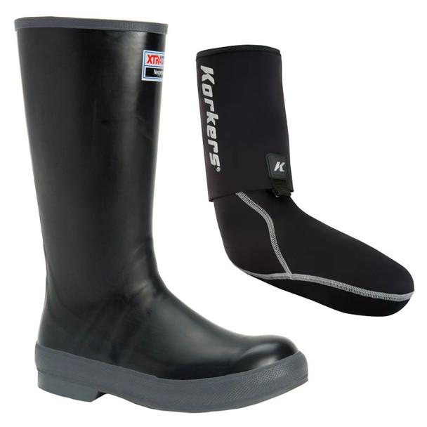 XTRATUF Men's 15in Legacy Black Size 11 Boot and KORKERS I-Drain Neoprene 3.5mm Black Size L Guard Sock