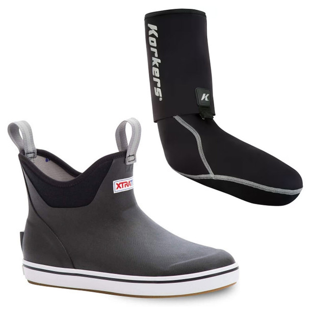 XTRATUF Women's Ankle Deck Black Size 9 Boot and KORKERS I-Drain Neoprene 3.5mm Black Size M Guard Sock