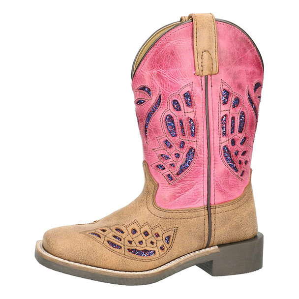 SMOKY MOUNTAIN BOOTS Kids Trixie Brown Distress/Pink Leather Western Boots (3161C)