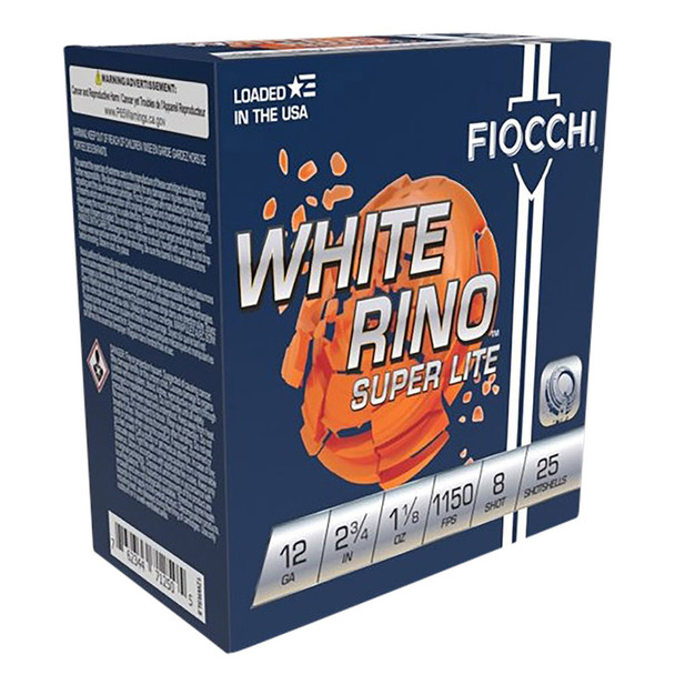 FIOCCHI White Rino Super Light 12Ga 2.75in #8 Lead 25rd/Box Shotshell (12WRSL8)