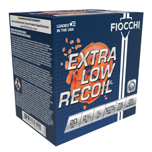 FIOCCHI Low Recoil Trainer 20Ga 2.75in #7.5 Lead 25rd/Box Shotshell (20LITE75)