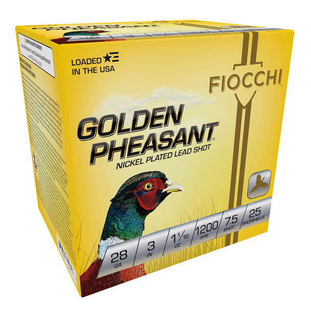 FIOCCHI Golden Pheasant 28Ga 3in #7.5 Nickel-Plated 25rd/Box Shotshell (283GP75)