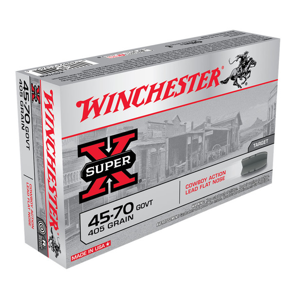 WINCHESTER AMMO Super X .45-70 Government 405gr Cowboy Action Lead Flat Nose 20rd Box Rifle Ammo (X4570CB)