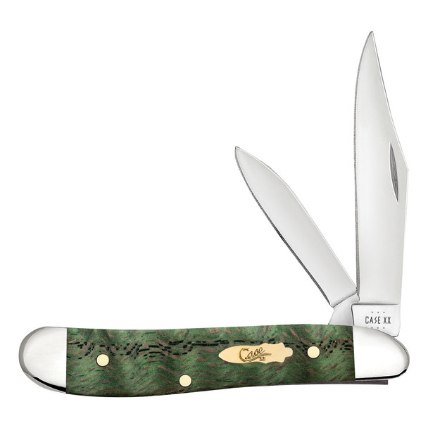 CASE XX Peanut Smooth Kelly Green Curly Oak 2-Blade Pocket Knife (64074)