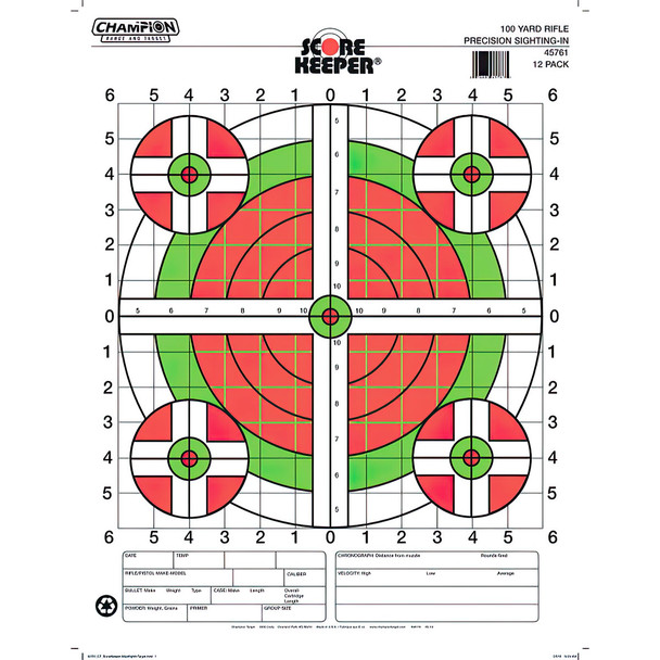 CHAMPION TARGETS Scorekeeper 100yd Sight-in 100-Pk Rifle Targets (45731)