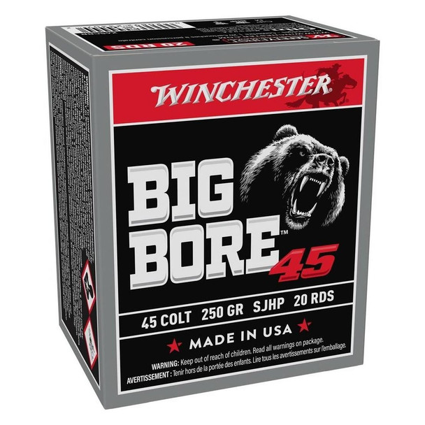 WINCHESTER AMMO Big Bore .45 Colt 250Gr JSP 20rd/Box Handgun Ammo (X45CBB)