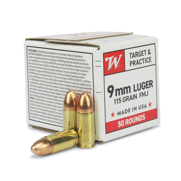 WINCHESTER AMMO USA White Box 9mm 115gr FMJ 50rd/Box Handgun Ammo (W9MM50)