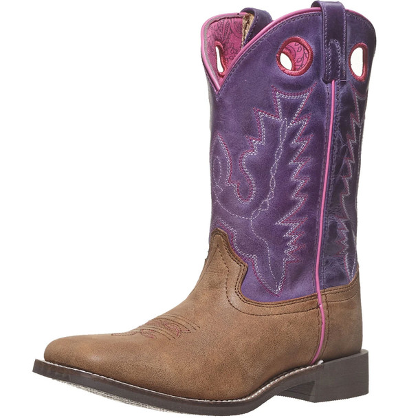 SMOKY MOUNTAIN BOOTS Girls Tracie Brown Distress/Purple Leather Western Boots (3122)
