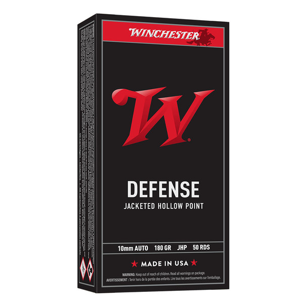 WINCHESTER AMMO Defense 10mm Auto 180gr JHP 50rd/Box Handgun Ammo (USA10JHP)