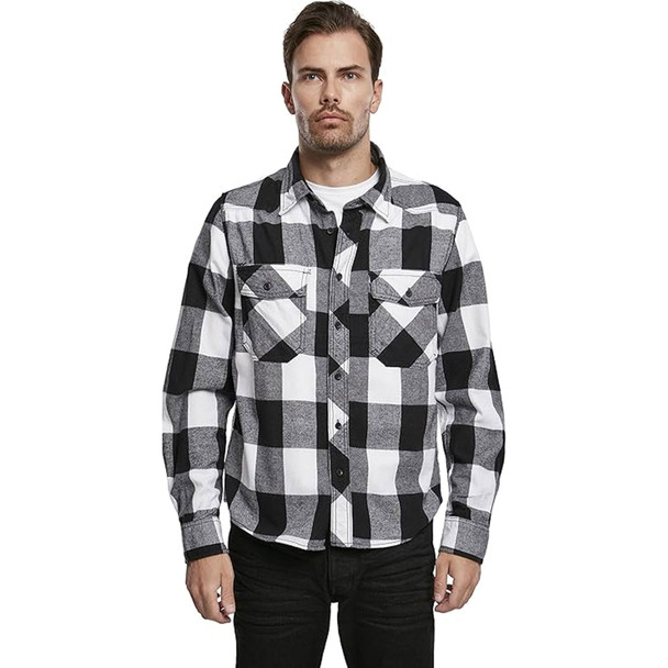 BRANDIT INDIVIDUAL WEAR Men's Flannel Check White/Black Long Sleeve Shirt (4002-10046)