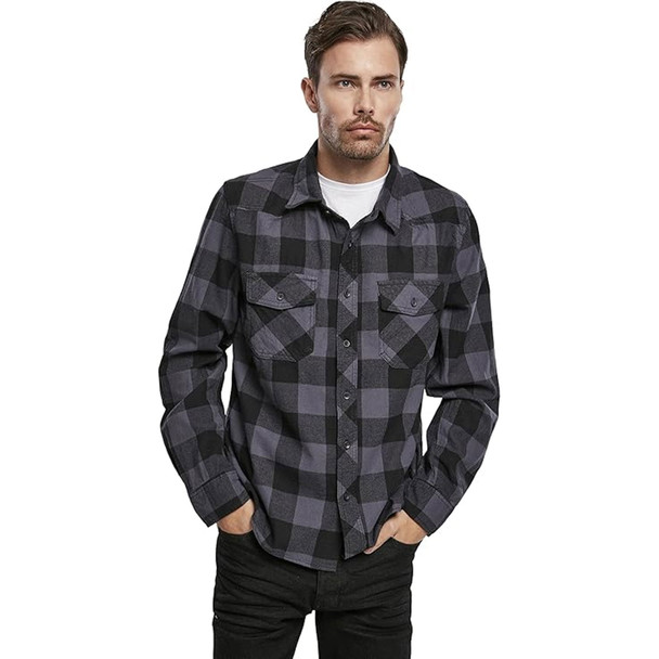 BRANDIT INDIVIDUAL WEAR Men's Flannel Check Black/Gray Charcoal Long Sleeve Shirt (4002-12028)