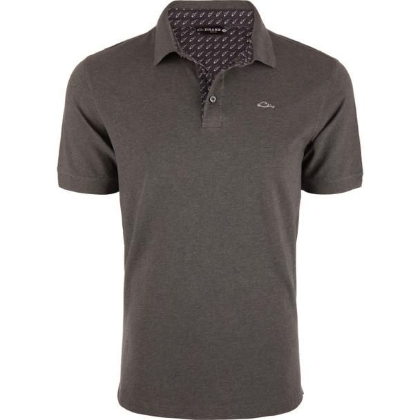 DRAKE Men's Pique Logo Castlerock Grey Heather Polo (DS4090-CRG)