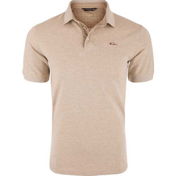 DRAKE Men's Pique Logo Island Fossil Heather Polo (DS4090-IFH)