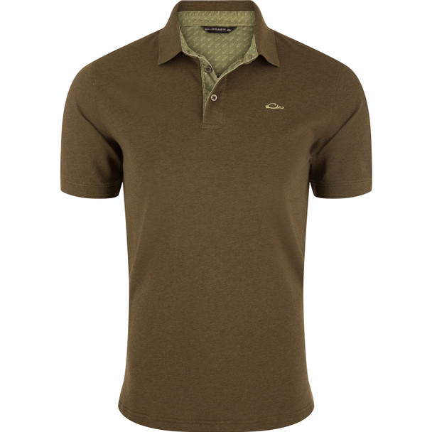 DRAKE Men's Pique Logo Kalamata Olive Heather Polo (DS4090-KMO)