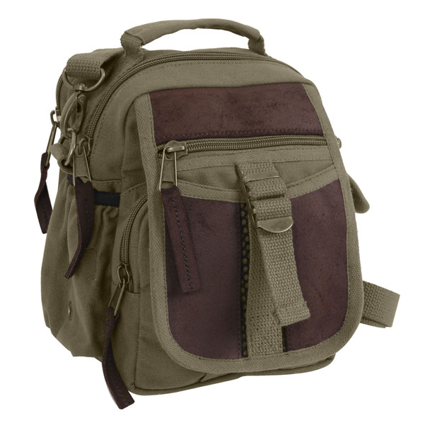 ROTHCO Vintage Canvas and Leather Olive Drab Travel Shoulder Bag (2835)