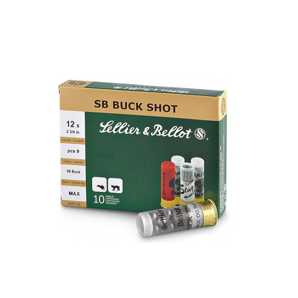 SELLIER & BELLOT 12 Gauge 2.75in 00 Buckshot Ammo, 10 Round Box (SB12BSJ)