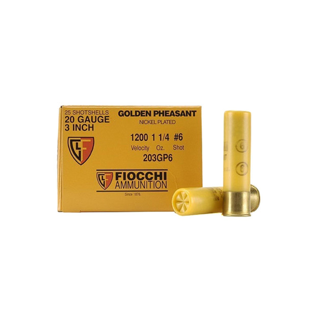 FIOCCHI Golden Pheasant 20 Gauge 3in #6 Ammo, 25 Round Box (203GP6)