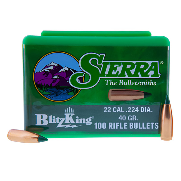 SIERRA BlitzKing 22 Caliber 40Gr Spitzer FB 100/Box Rifle Bullets (1440)