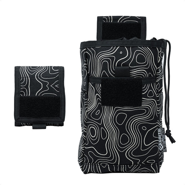 GRITR Tactical Molle Dump Pouch, Foldable Dump Bag for Belts, Black Topographic