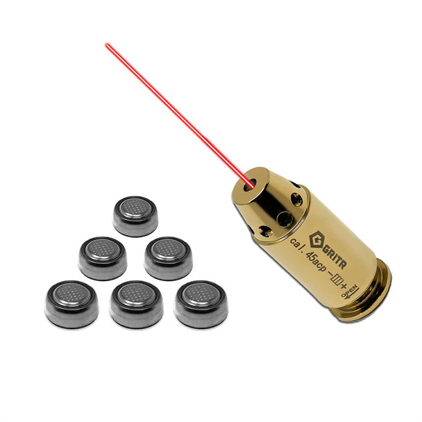 GRITR Red Laser Bore Sighter for Pistols/Handguns w/ Included Batteries, .45 ACP