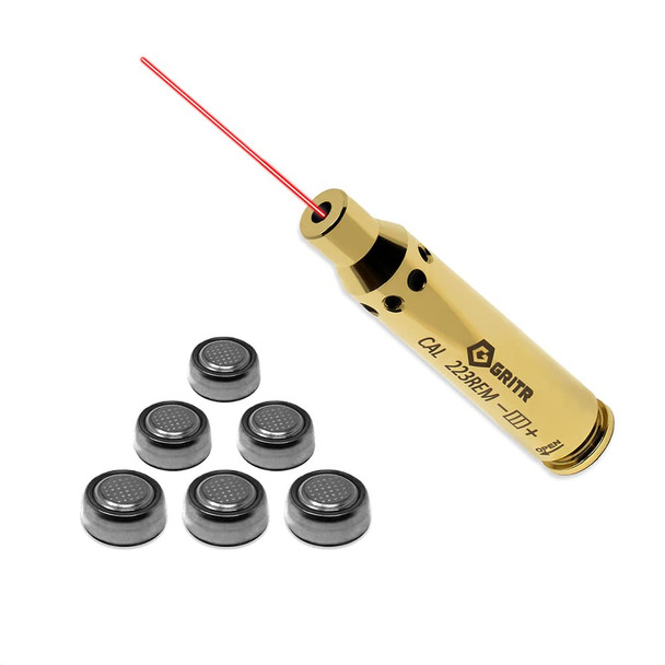 GRITR Red Laser Bore Sighter for Pistols/Rifles w/ Included Batteries, .223 Rem