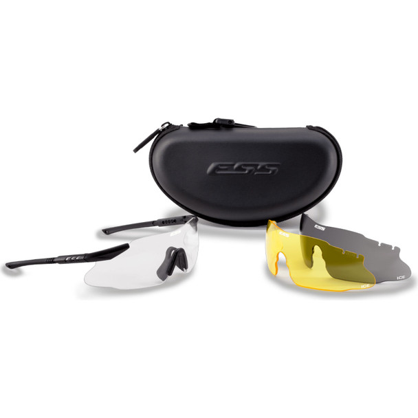 ESS ICE Black Shooting Glasses with Hi-Def Yellow/Smoke Gray/Clear Lenses (740-0020)