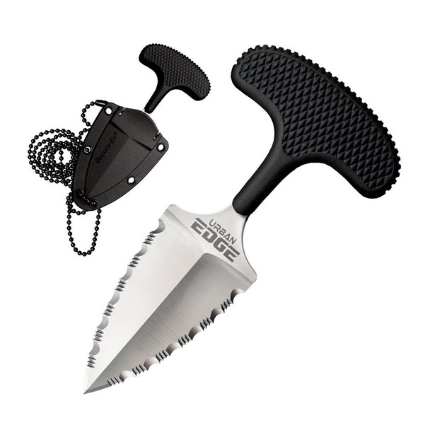 COLD STEEL Urban Edge Double Serrated Edge 2.5in Spear Point Blade Black Push Knife with Sheath (CS-43XLSS)