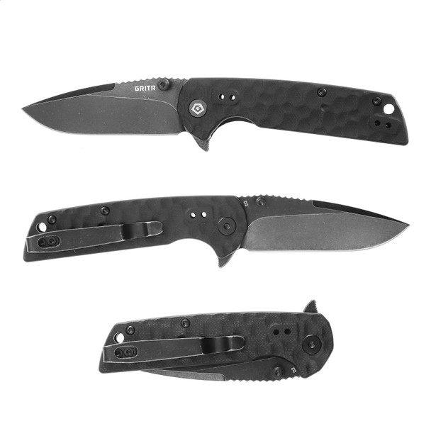 GRITR Mini Folding Knife w/ 2.75" D2 Steel Blade, G10 Scales, Pocket Clip, Black