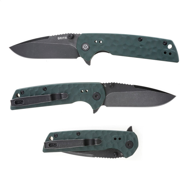 GRITR Mini Folding Knife w/ 2.75" D2 Steel Blade, G10 Scales, Pocket Clip, Green
