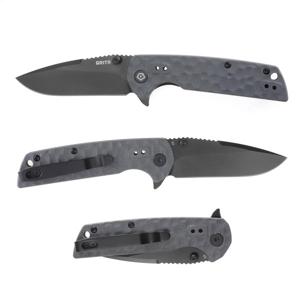 GRITR Mini Folding Knife w/ 2.75" D2 Steel Blade, G10 Scales, Pocket Clip, Gray
