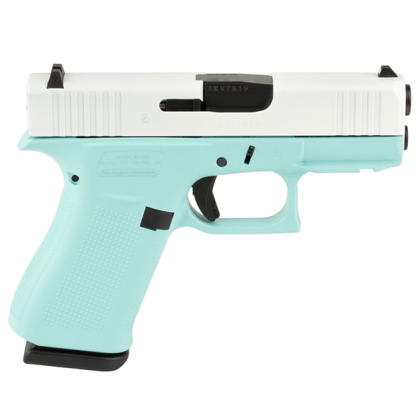 GLOCK 43X 9mm Luger 3.41in Barrel 2x 10rd Mags Custom Robin's Egg Blue/White Cerakote Pistol (UX4350204FRNRBPWSKY)