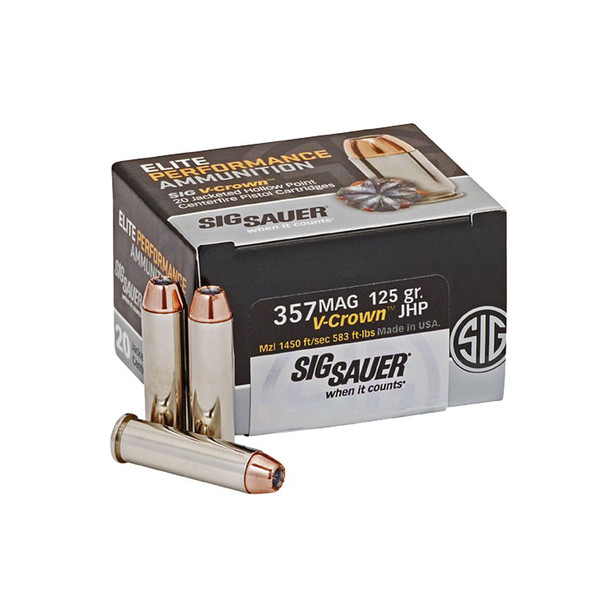 SIG SAUER Elite Performance 357 Mag 125 Grain V-Crown JHP Ammo 20 Round Box (E357M1-20)