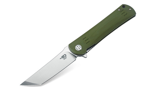 BESTECH KNIVES Kendo 3.5in D2 Stonewash/Satin Blade Army Green G10 Folding Knife (BG06B-1)
