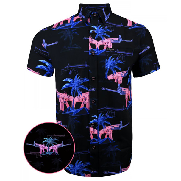 RETRO RIFLE The Palm Black/Pink Button Down Shirt, Large (50069101738446)