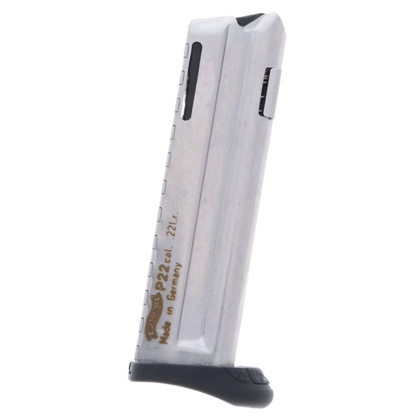 WALTHER P22Q .22LR 10rd Nickel-Plated Magazine with Finger Rest (512604)