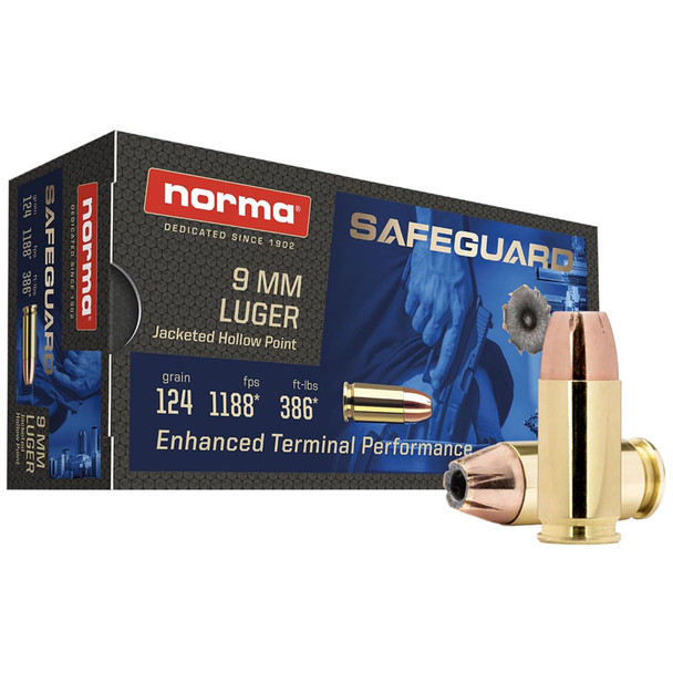 NORMA USA 9mm Luger Safeguard JHP 124gr 50rd/Box Ammo (801907288)