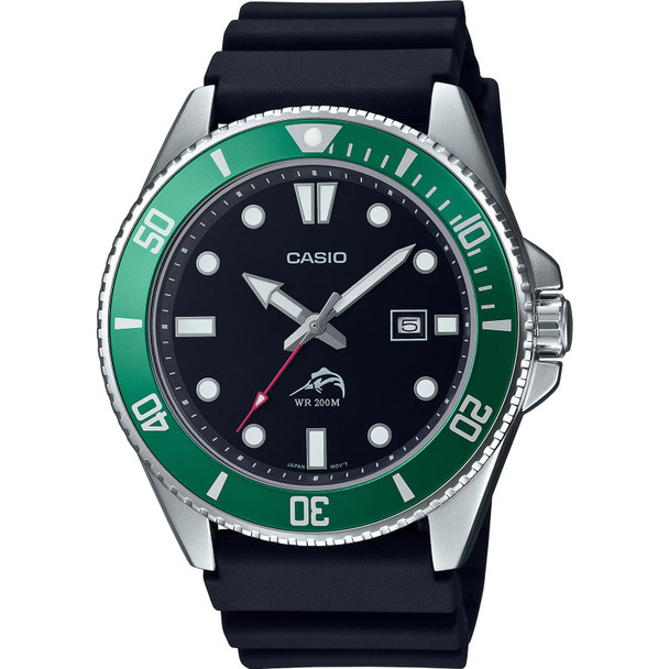 CASIO Men's Stainless Steel Black/Green Quartz Sport Watch w/ Resin Strap (MDV106B-1A3V)