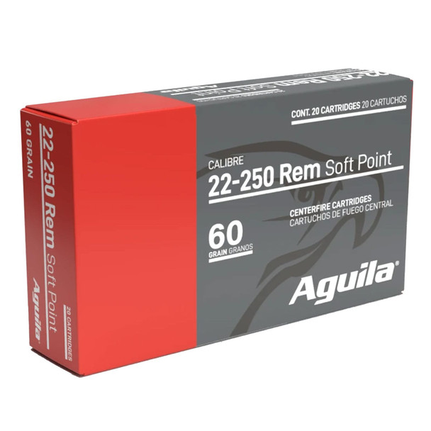 AGUILA .22-250 Rem 60Gr SP 20rd Box Rifle Ammo (8338AG)