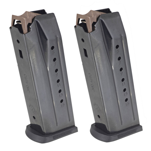 RUGER .380 ACP 15rd Black Alloy Steel 2-Pack Magazine (90731)